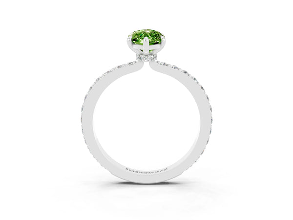 Silver Marquise Cut Peridot Pavé Engagement Ring with Round  Accents and Prong Setting