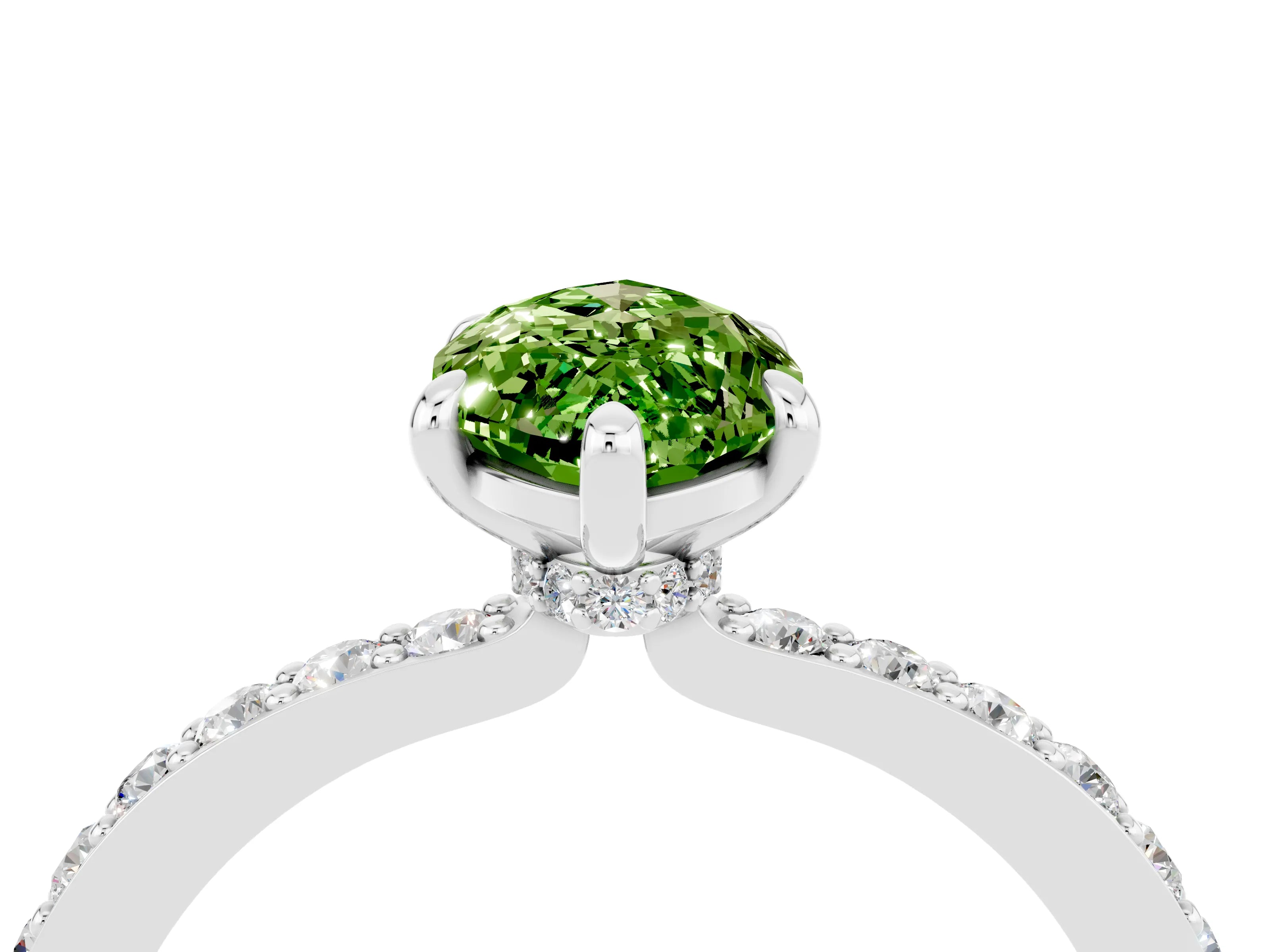 White gold Marquise Cut Peridot Ring with Pavé Band and Four-Prong Setting_4