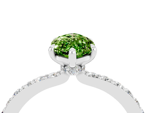 White gold Marquise Cut Peridot Ring with Pavé Band and Four-Prong Setting_4