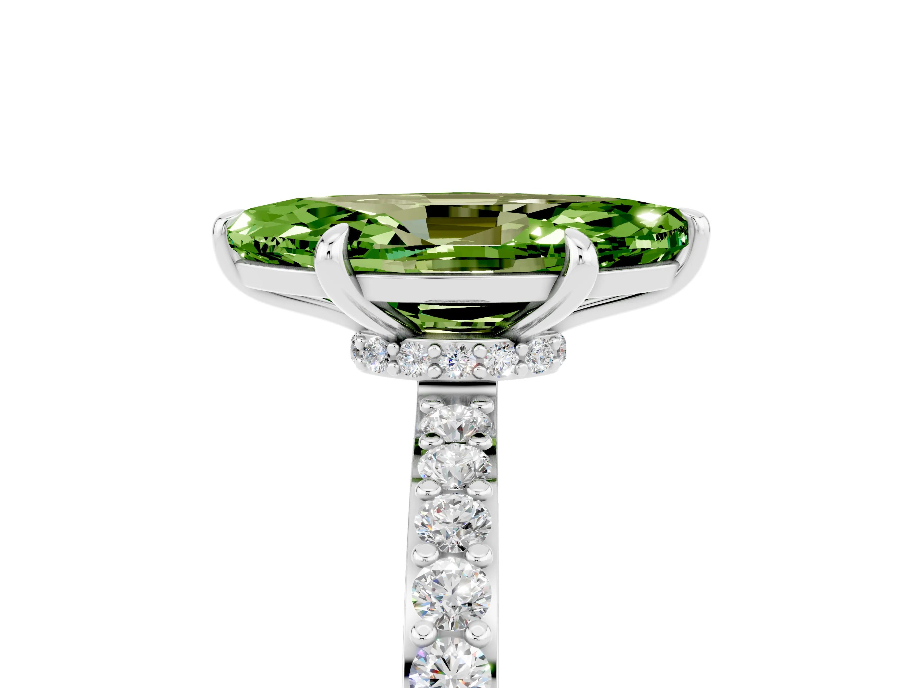 White gold Marquise Cut Peridot Ring with Pavé Band and Four-Prong Setting_5