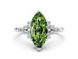 White gold Marquise Cut Peridot Ring with Side Stones and Four-Prong Setting_60