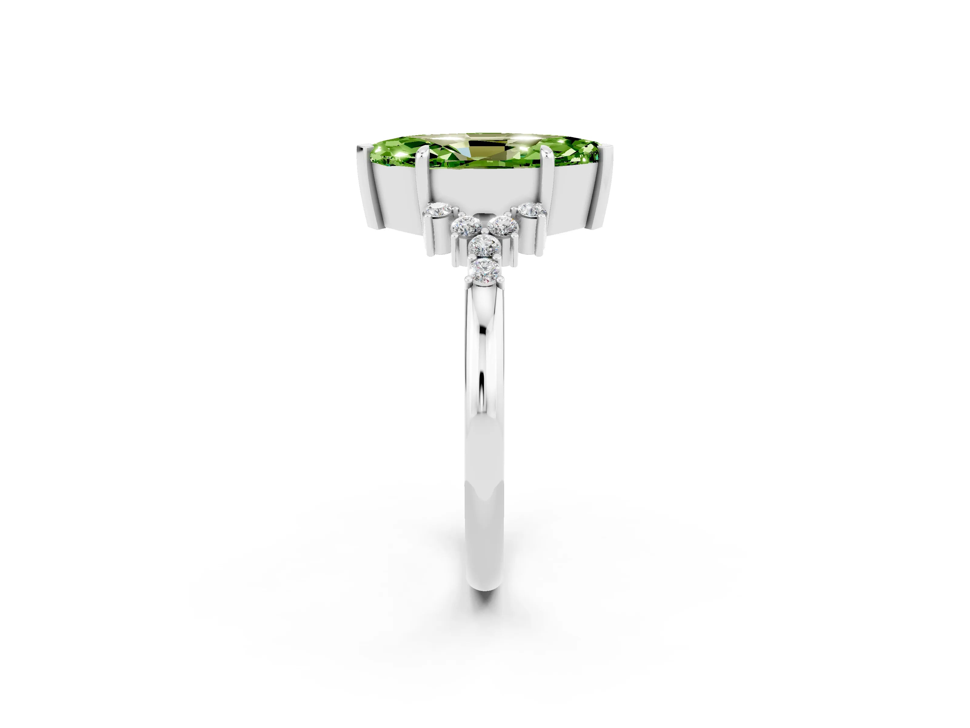 White gold Marquise Cut Peridot Ring with Side Stones and Four-Prong Setting_62