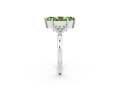 White gold Marquise Cut Peridot Ring with Side Stones and Four-Prong Setting_62