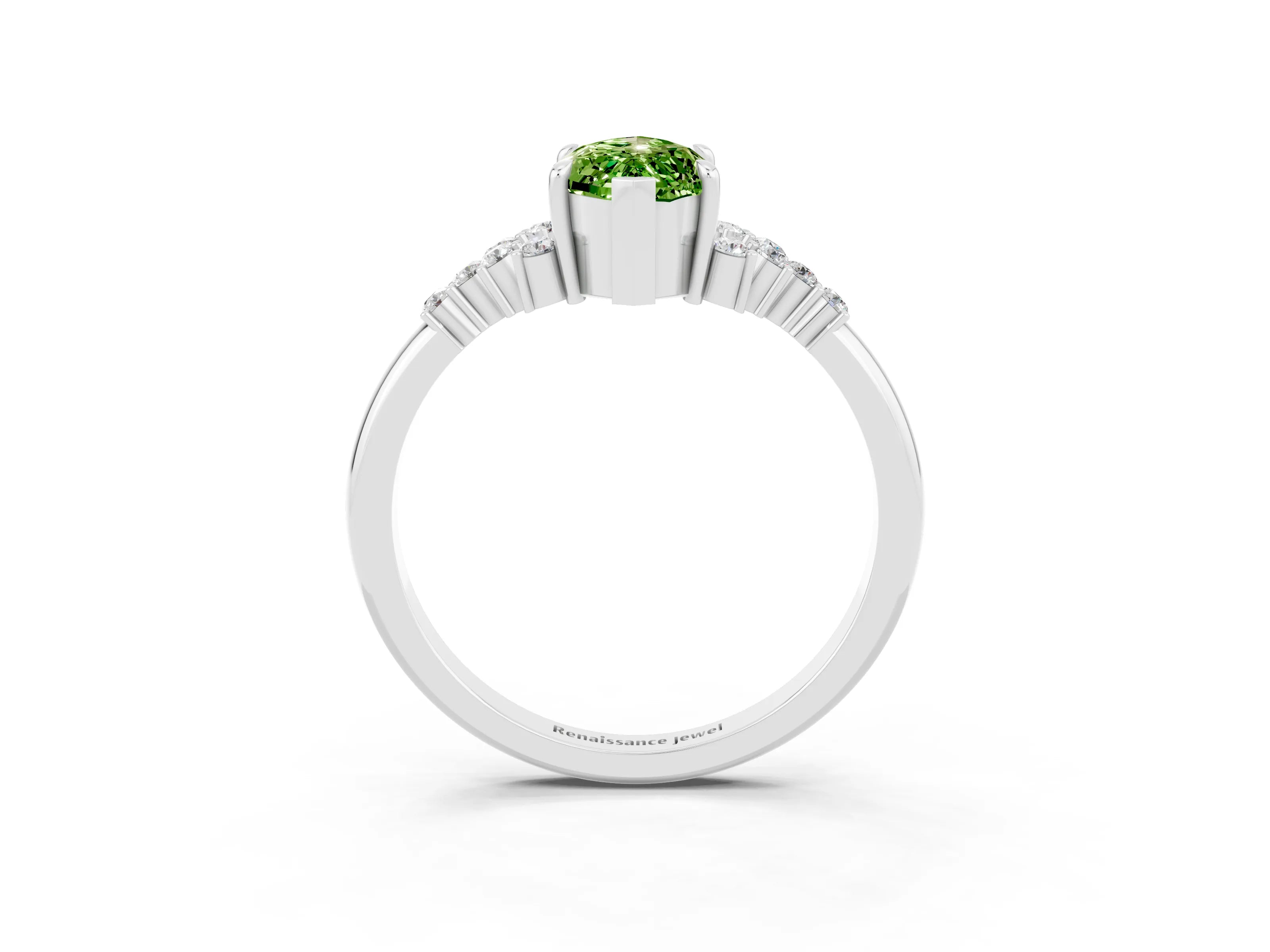 White gold Marquise Cut Peridot Ring with Side Stones and Four-Prong Setting_63