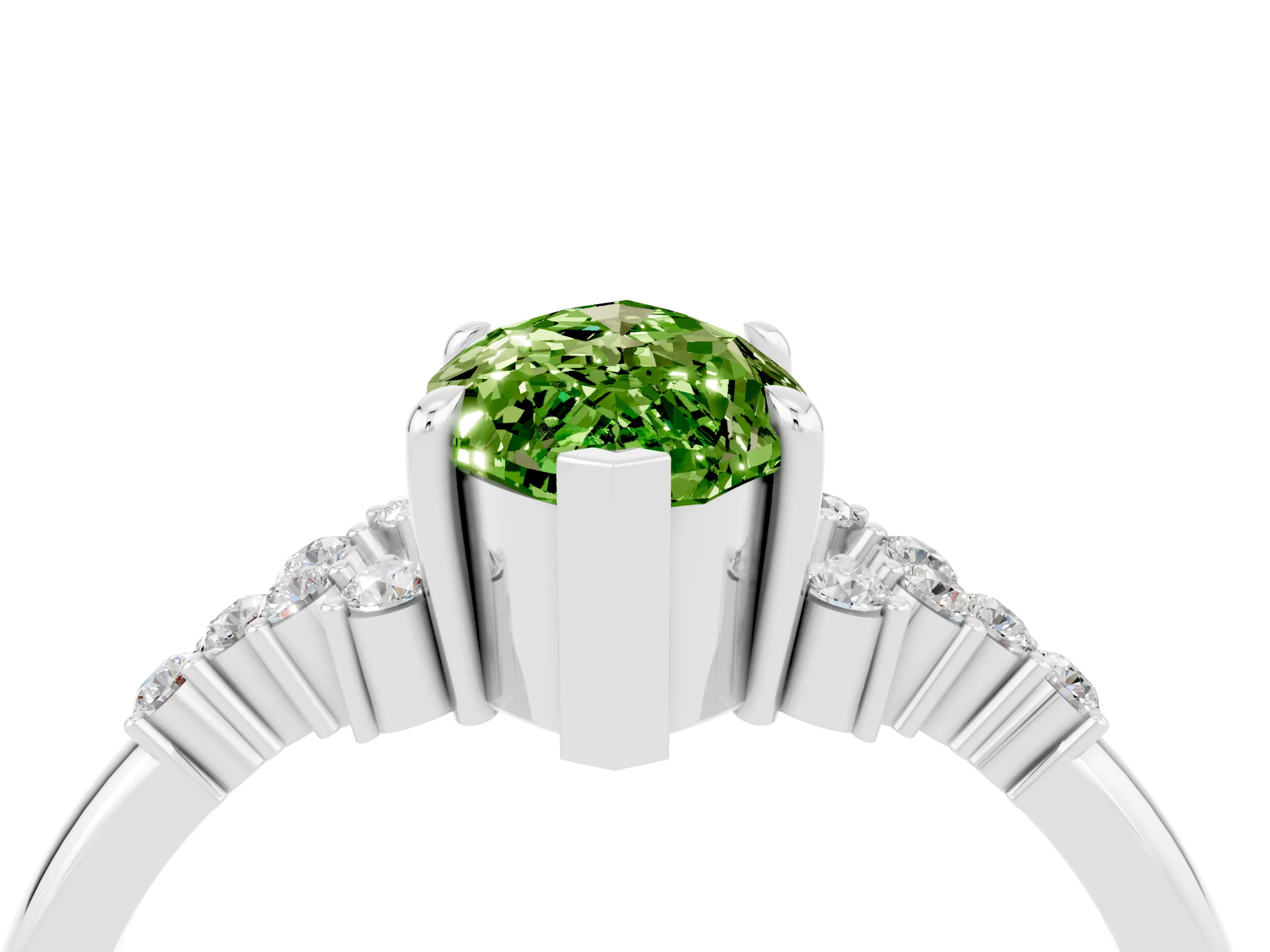 White gold Marquise Cut Peridot Ring with Side Stones and Four-Prong Setting_64