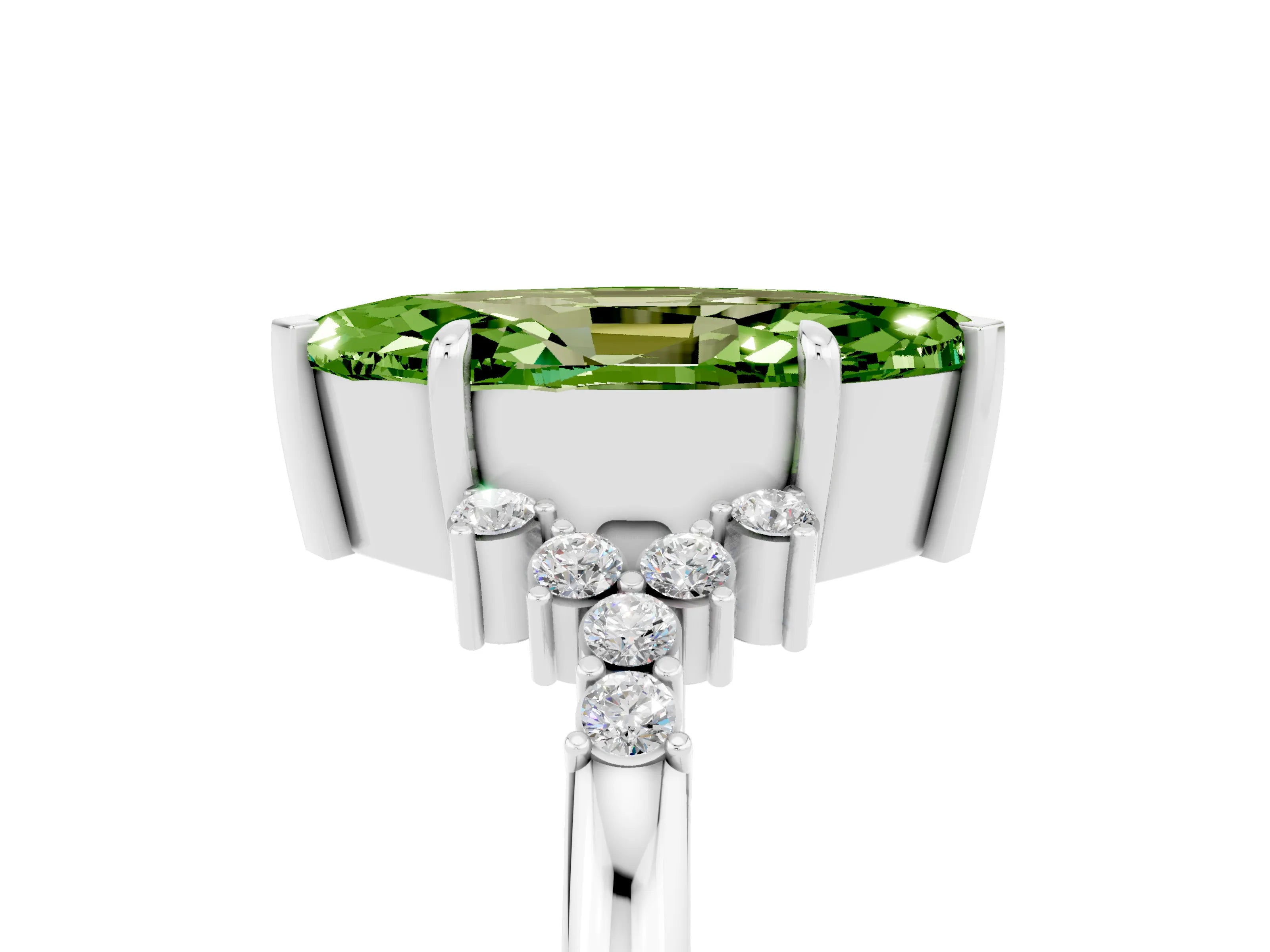 White gold Marquise Cut Peridot Ring with Side Stones and Four-Prong Setting_65