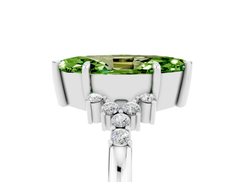 White gold Marquise Cut Peridot Ring with Side Stones and Four-Prong Setting_65
