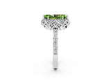 White gold Marquise Cut Peridot Scalloped Halo Engagement Ring with Round Shared Prong Band_32