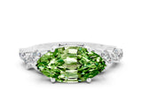 White gold Marquise Cut Peridot Scattered Round Accent Ring with Prong Setting_24