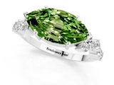 White gold Marquise Cut Peridot Scattered Round Accent Ring with Prong Setting_37