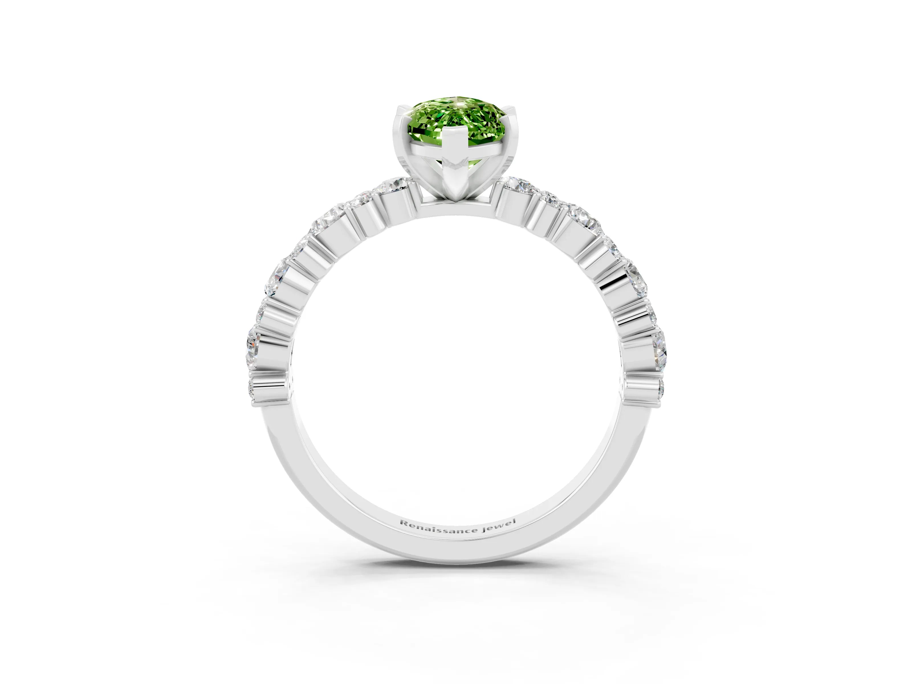 White gold Marquise Cut Peridot Side Stone Solitaire Ring with Round  and Four-Prong Setting_51