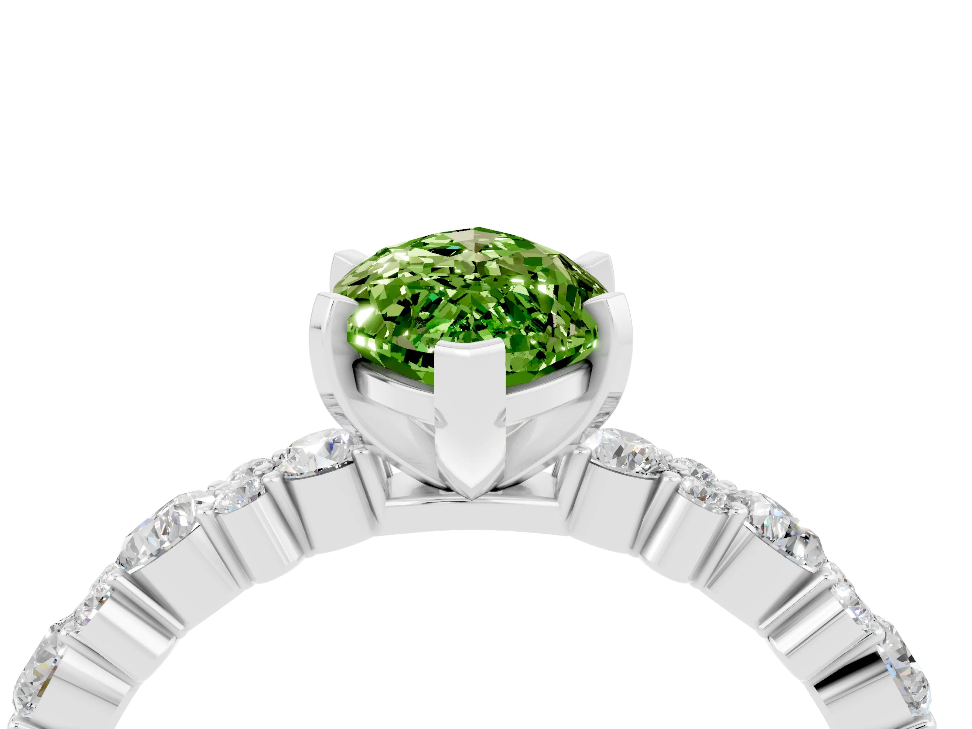 White gold Marquise Cut Peridot Side Stone Solitaire Ring with Round  and Four-Prong Setting_52