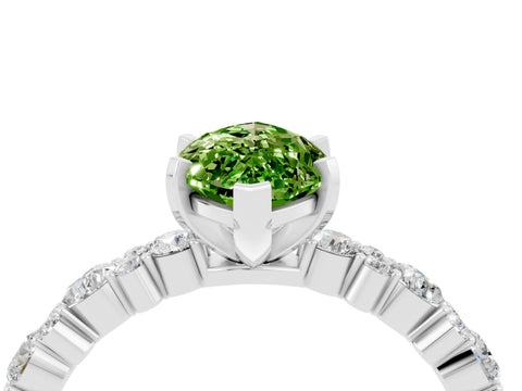 White gold Marquise Cut Peridot Side Stone Solitaire Ring with Round  and Four-Prong Setting_52