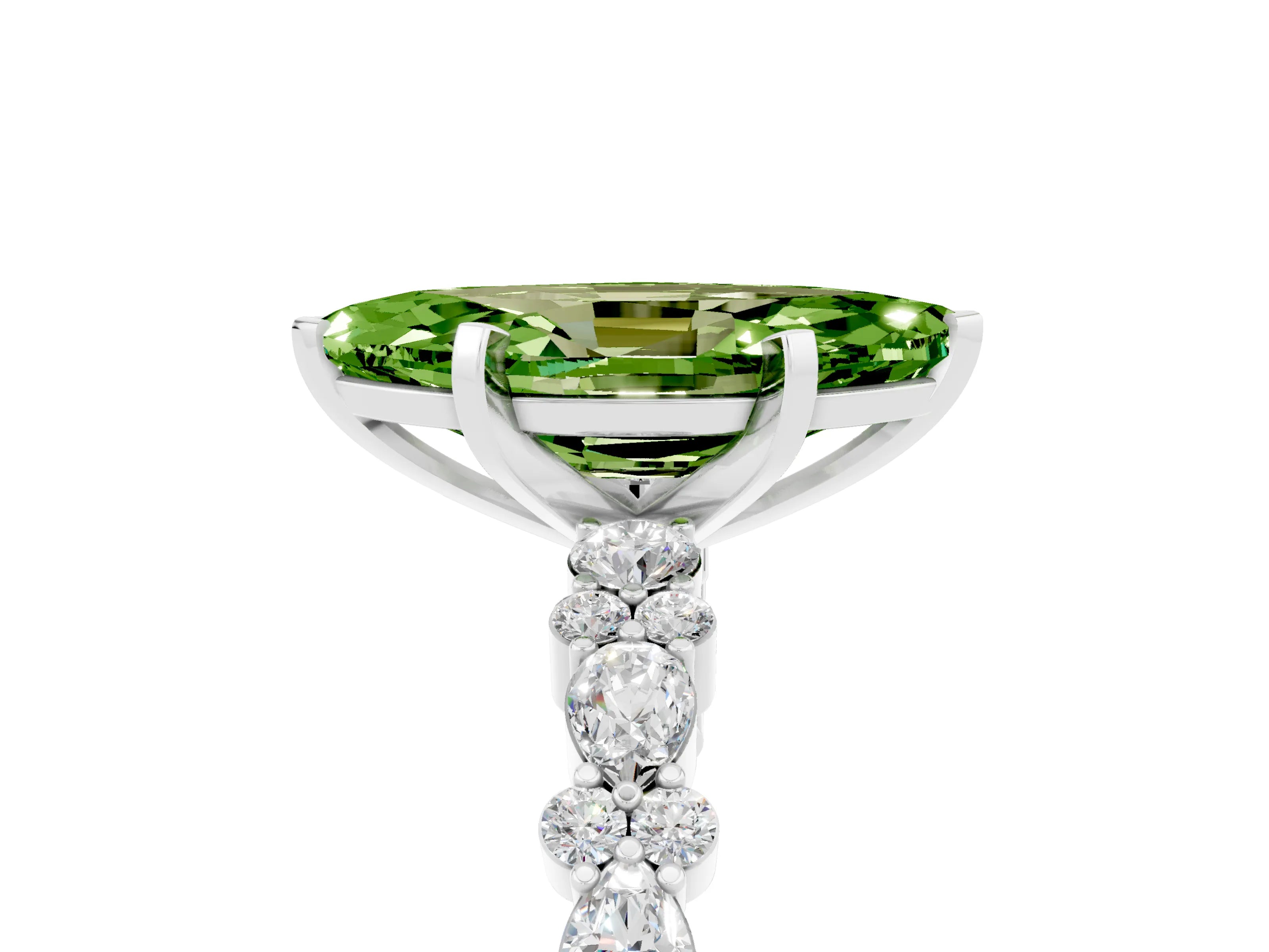 White gold Marquise Cut Peridot Side Stone Solitaire Ring with Round  and Four-Prong Setting_53