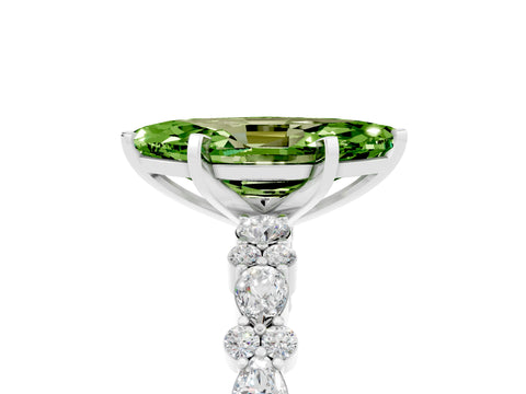 White gold Marquise Cut Peridot Side Stone Solitaire Ring with Round  and Four-Prong Setting_53