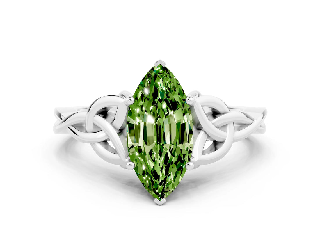 White gold Marquise Cut Peridot Solitaire Celtic Knot Ring with Four-Prong Setting_12