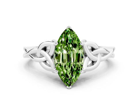 White gold Marquise Cut Peridot Solitaire Celtic Knot Ring with Four-Prong Setting_12