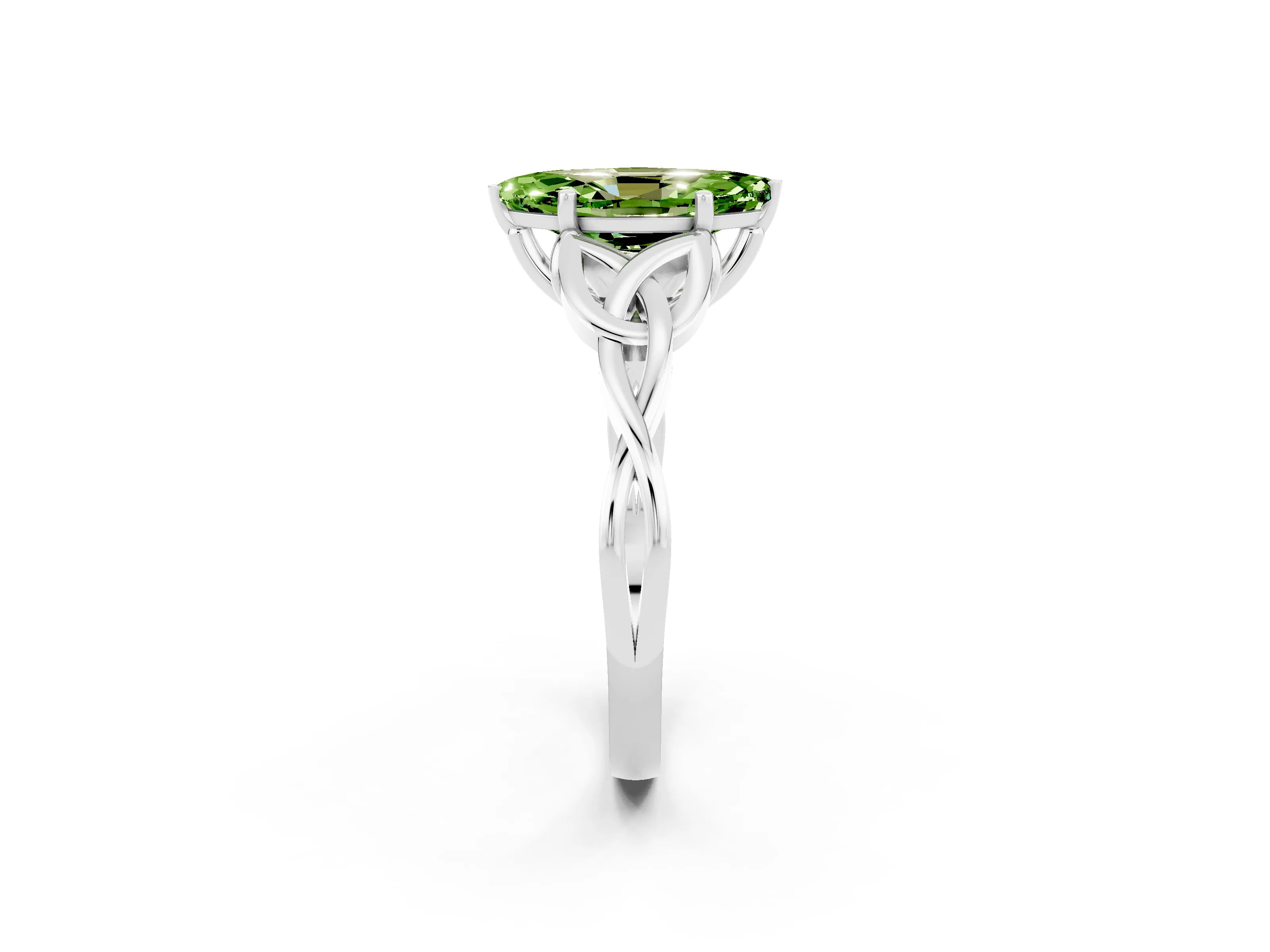 White gold Marquise Cut Peridot Solitaire Celtic Knot Ring with Four-Prong Setting_14