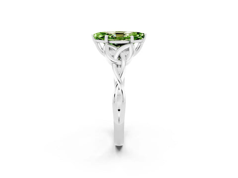White gold Marquise Cut Peridot Solitaire Celtic Knot Ring with Four-Prong Setting_14