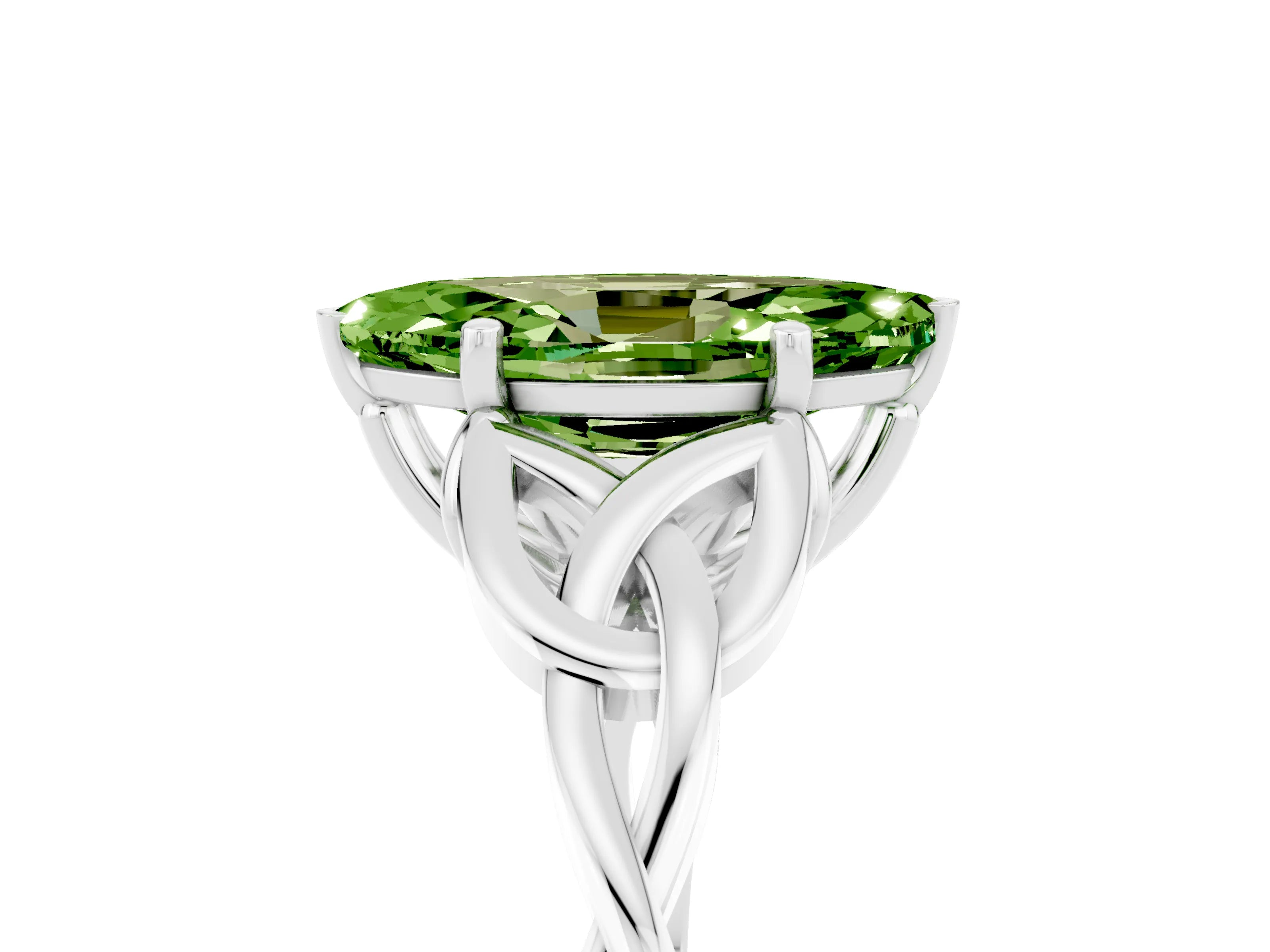 White gold Marquise Cut Peridot Solitaire Celtic Knot Ring with Four-Prong Setting_17