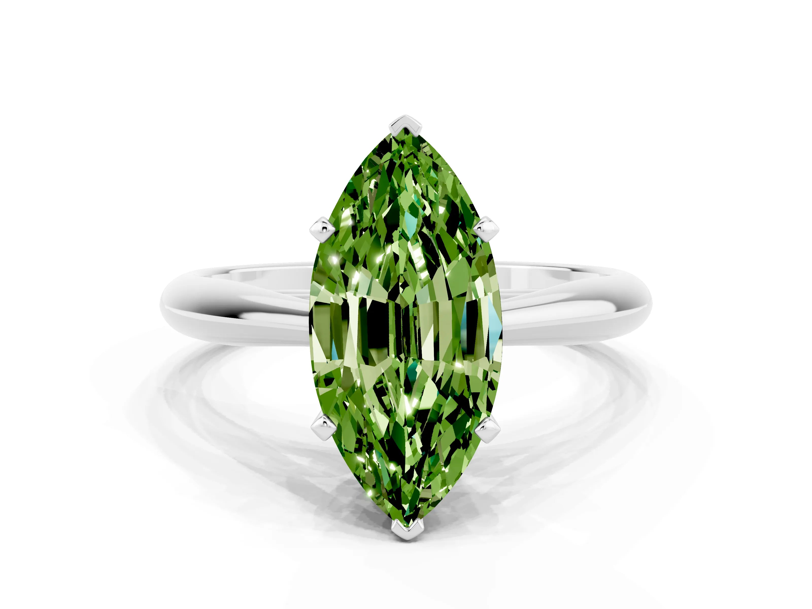 White gold Marquise Cut Peridot Solitaire Engagement Ring with Cathedral Setting and Four-Prong Mount_12