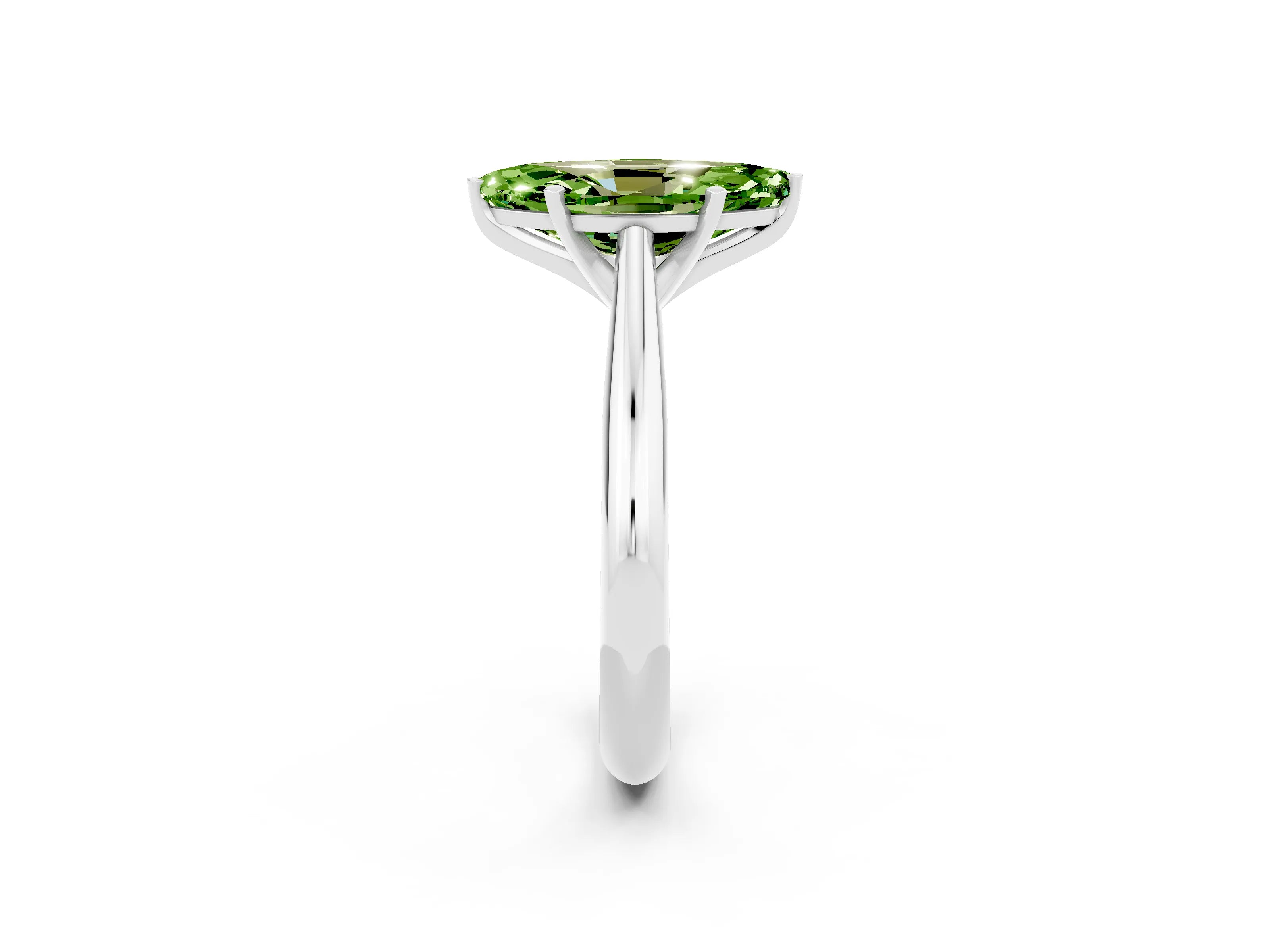 White gold Marquise Cut Peridot Solitaire Engagement Ring with Cathedral Setting and Four-Prong Mount_14