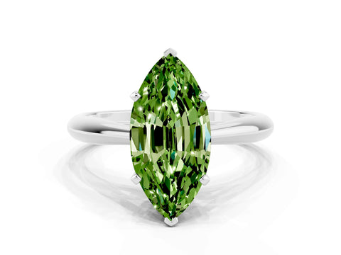 White gold Marquise Cut Peridot Solitaire Engagement Ring with Cathedral Setting and Four-Prong Mount_24