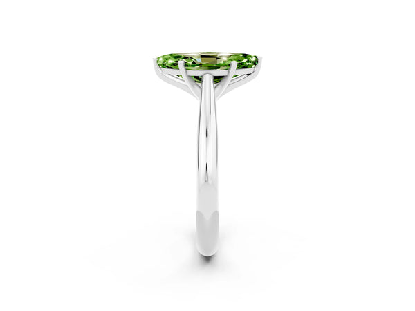White gold Marquise Cut Peridot Solitaire Engagement Ring with Cathedral Setting and Four-Prong Mount