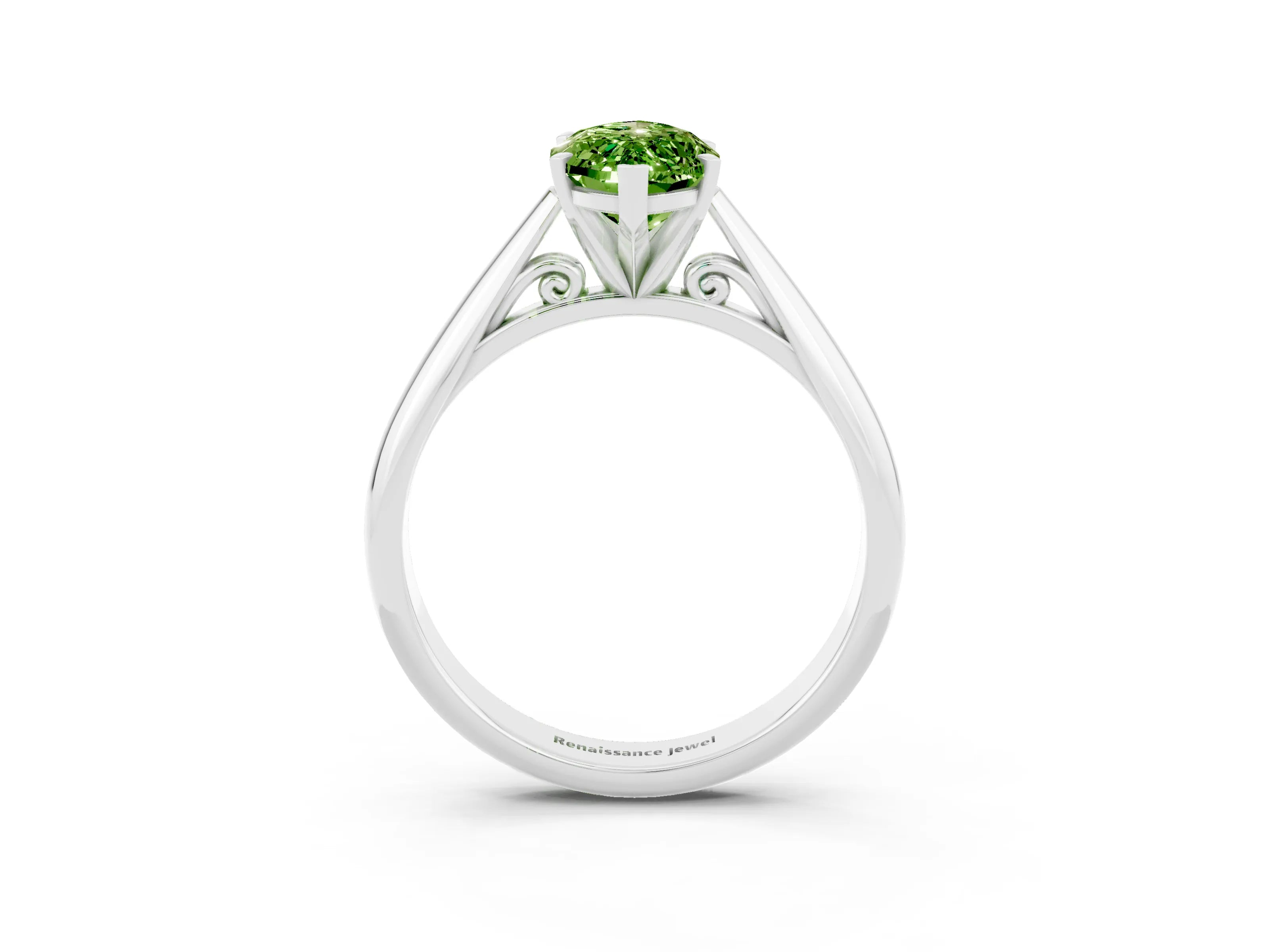 White gold Marquise Cut Peridot Solitaire Engagement Ring with Cathedral Setting and Four-Prong Mount_27