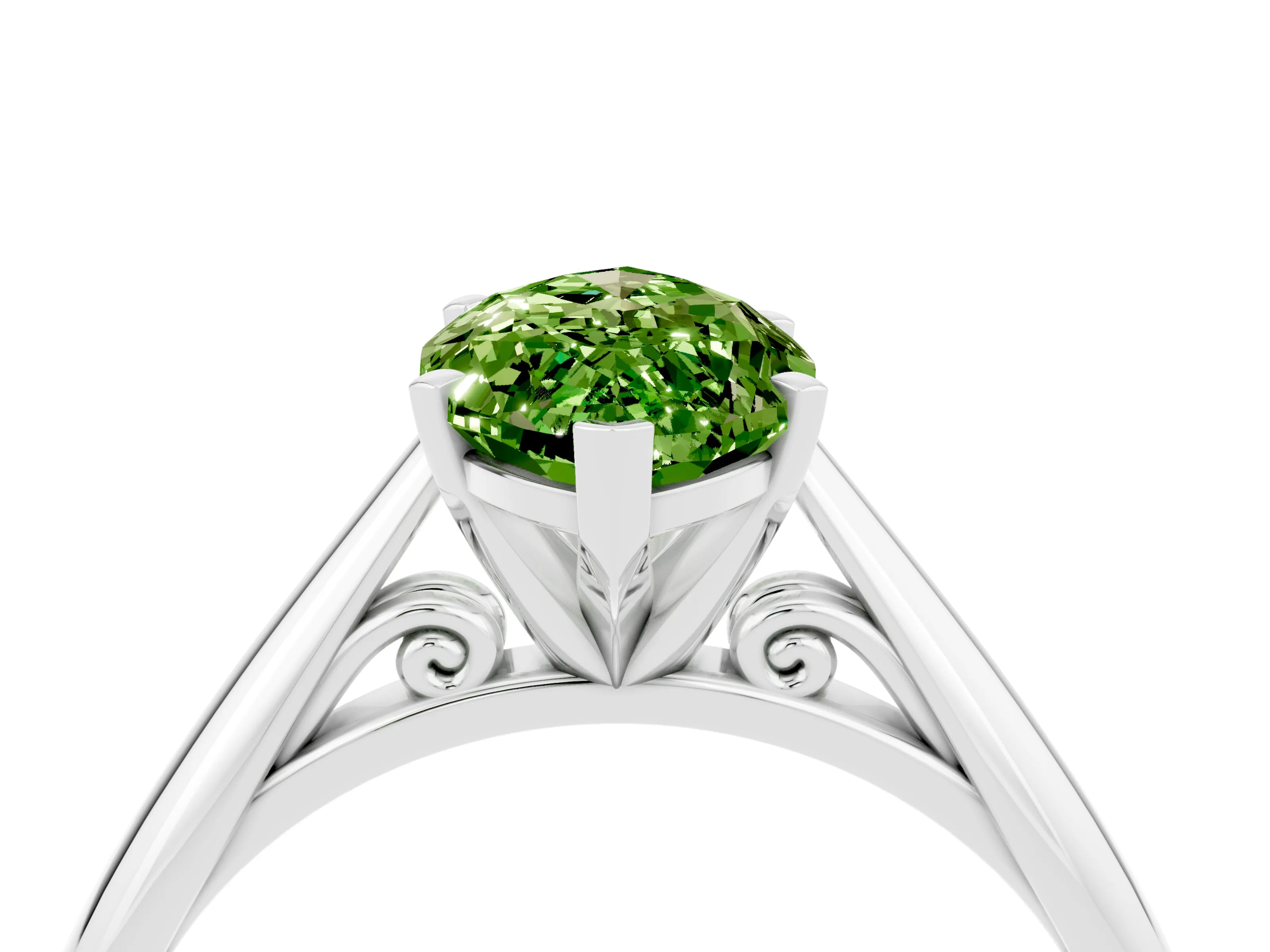 White gold Marquise Cut Peridot Solitaire Engagement Ring with Cathedral Setting and Four-Prong Mount_28