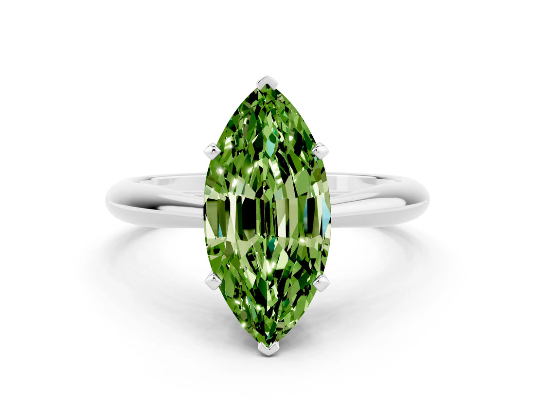 White gold Marquise Cut Peridot Solitaire Engagement Ring with Cathedral Setting and Four-Prong Mount_36