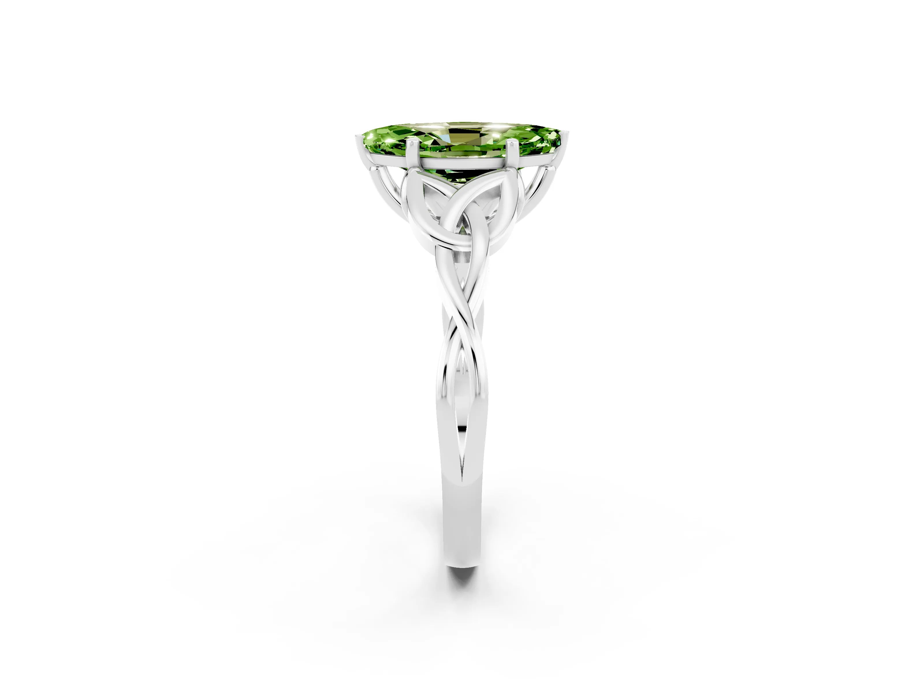 White gold Marquise Cut Peridot Solitaire Engagement Ring with Celtic Knot Band and Four-Prong Setting_2