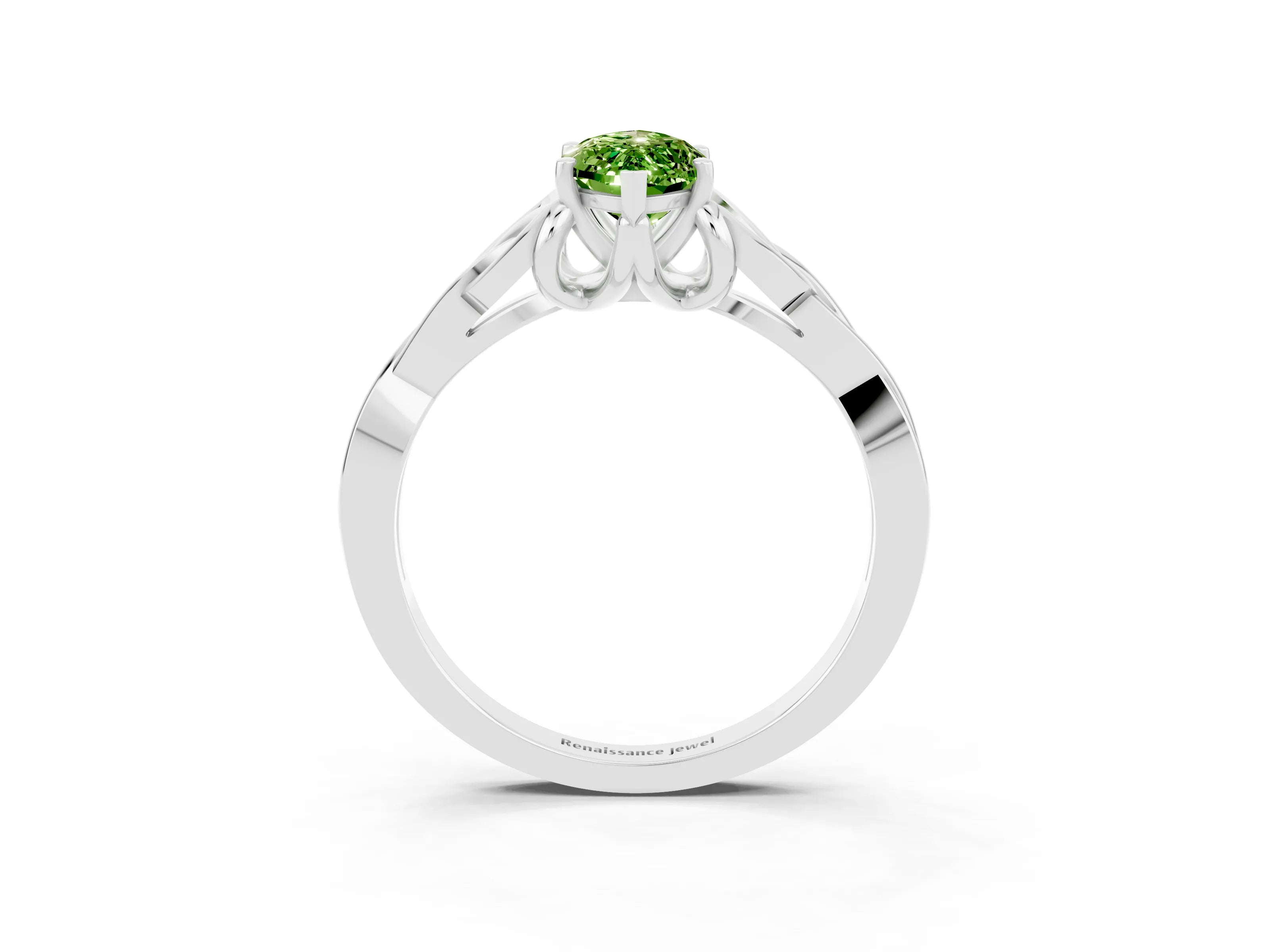 White gold Marquise Cut Peridot Solitaire Engagement Ring with Celtic Knot Band and Four-Prong Setting_3