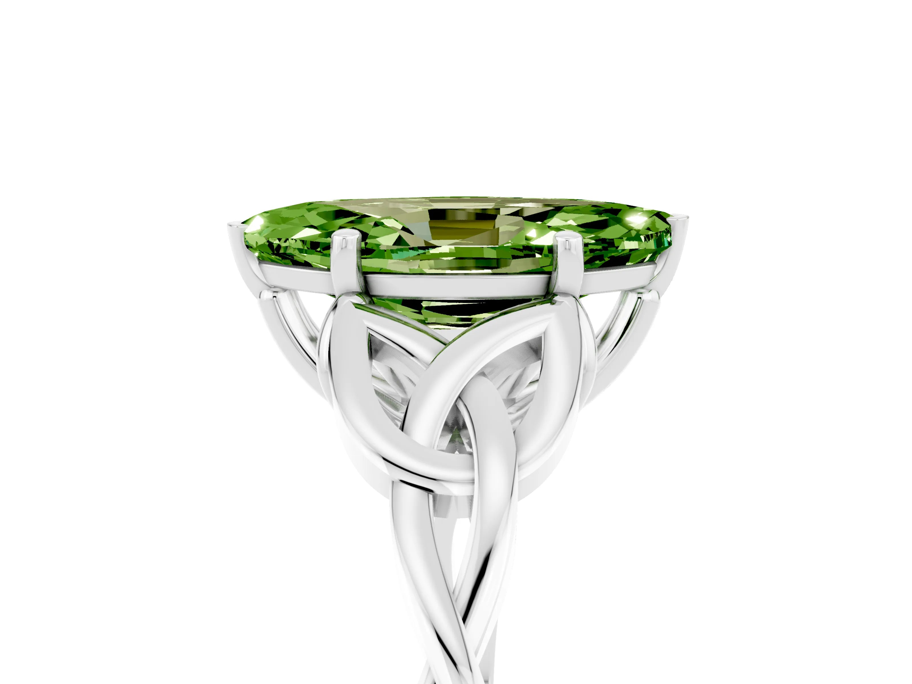 White gold Marquise Cut Peridot Solitaire Engagement Ring with Celtic Knot Band and Four-Prong Setting_5