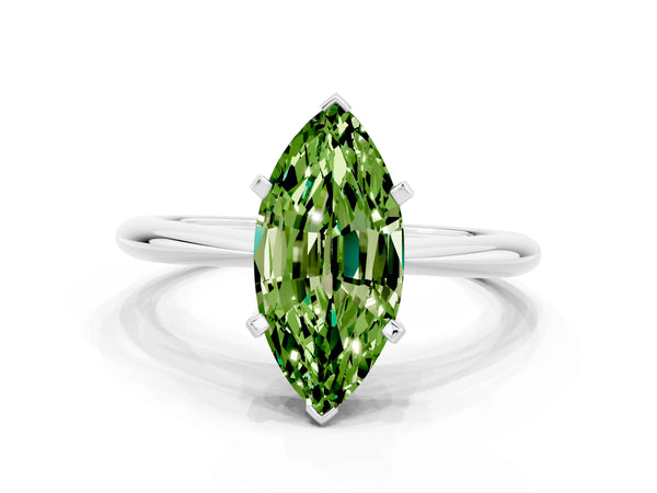 White gold Marquise Cut Peridot Solitaire Engagement Ring with Classic Band and Four-Prong Setting