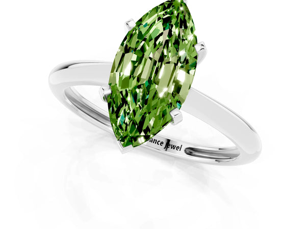 White gold Marquise Cut Peridot Solitaire Engagement Ring with Classic Band and Four-Prong Setting