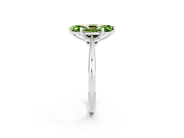 White gold Marquise Cut Peridot Solitaire Engagement Ring with Classic Band and Four-Prong Setting