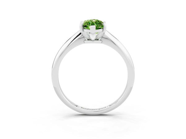 White gold Marquise Cut Peridot Solitaire Engagement Ring with Classic Band and Four-Prong Setting