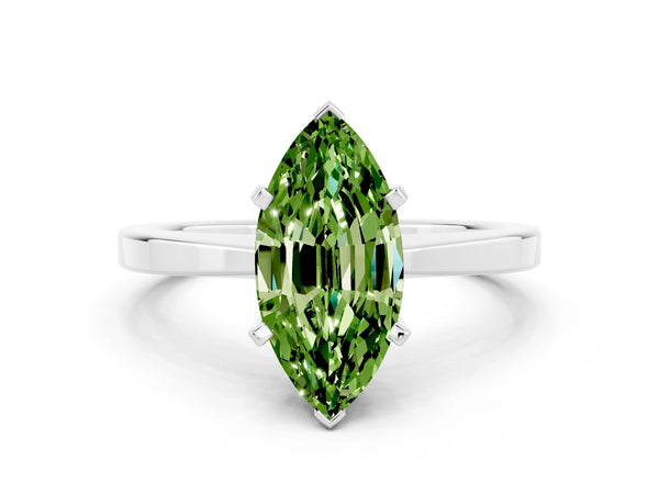 Platinum Marquise Cut Peridot Solitaire Engagement Ring with Classic Band and Four-Prong Setting