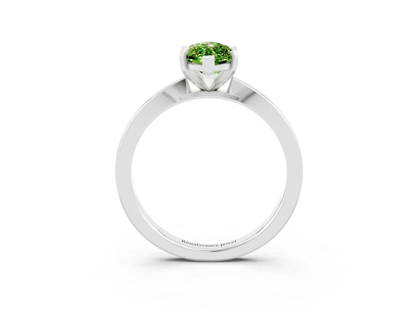 White gold Marquise Cut Peridot Solitaire Engagement Ring with Classic Band and Four-Prong Setting