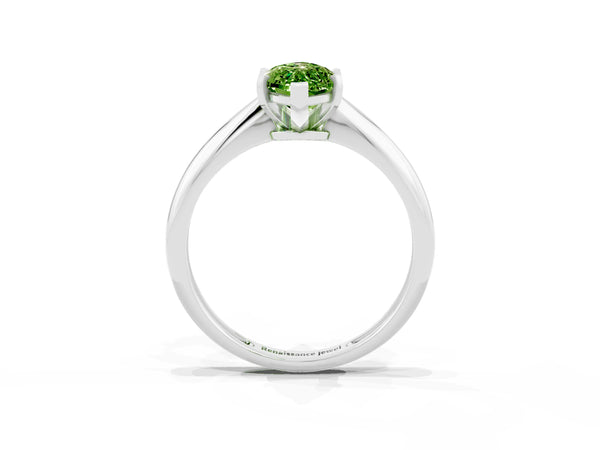 White gold Marquise Cut Peridot Solitaire Engagement Ring with Classic Band and Four-Prong Setting