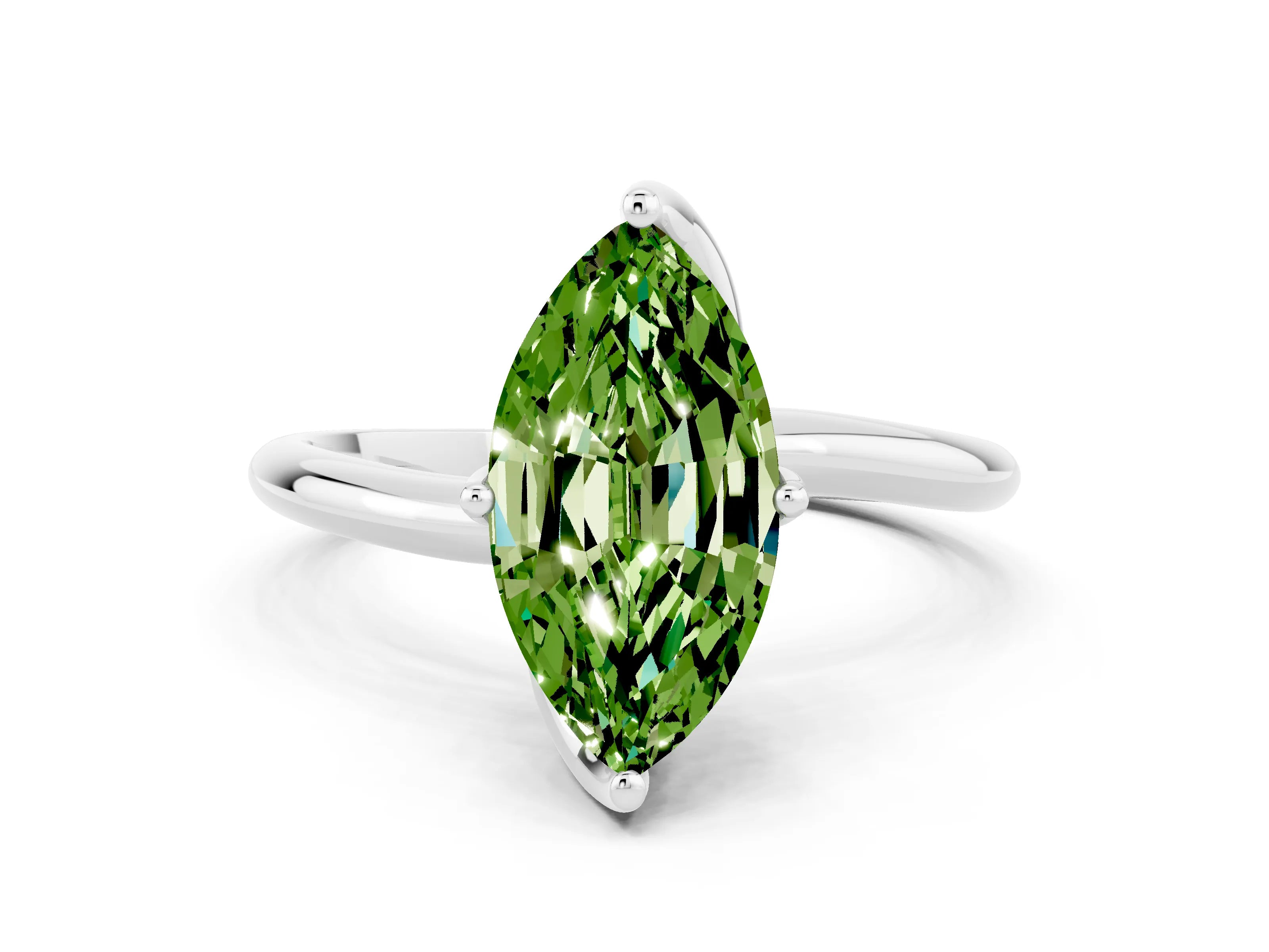 White gold Marquise Cut Peridot Solitaire Engagement Ring with Four-Prong Setting and Classic Band_12