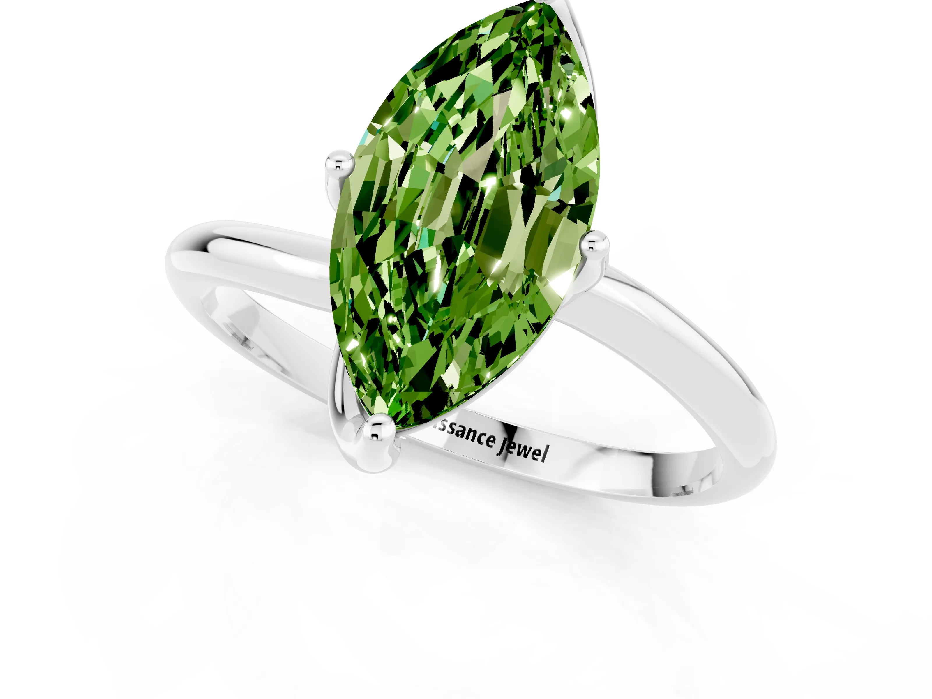 White gold Marquise Cut Peridot Solitaire Engagement Ring with Four-Prong Setting and Classic Band_13