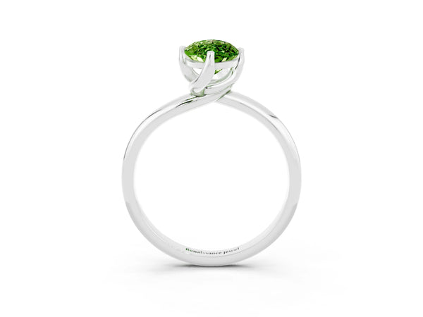 Silver Marquise Cut Peridot Solitaire Engagement Ring with Four-Prong Setting and Classic Band