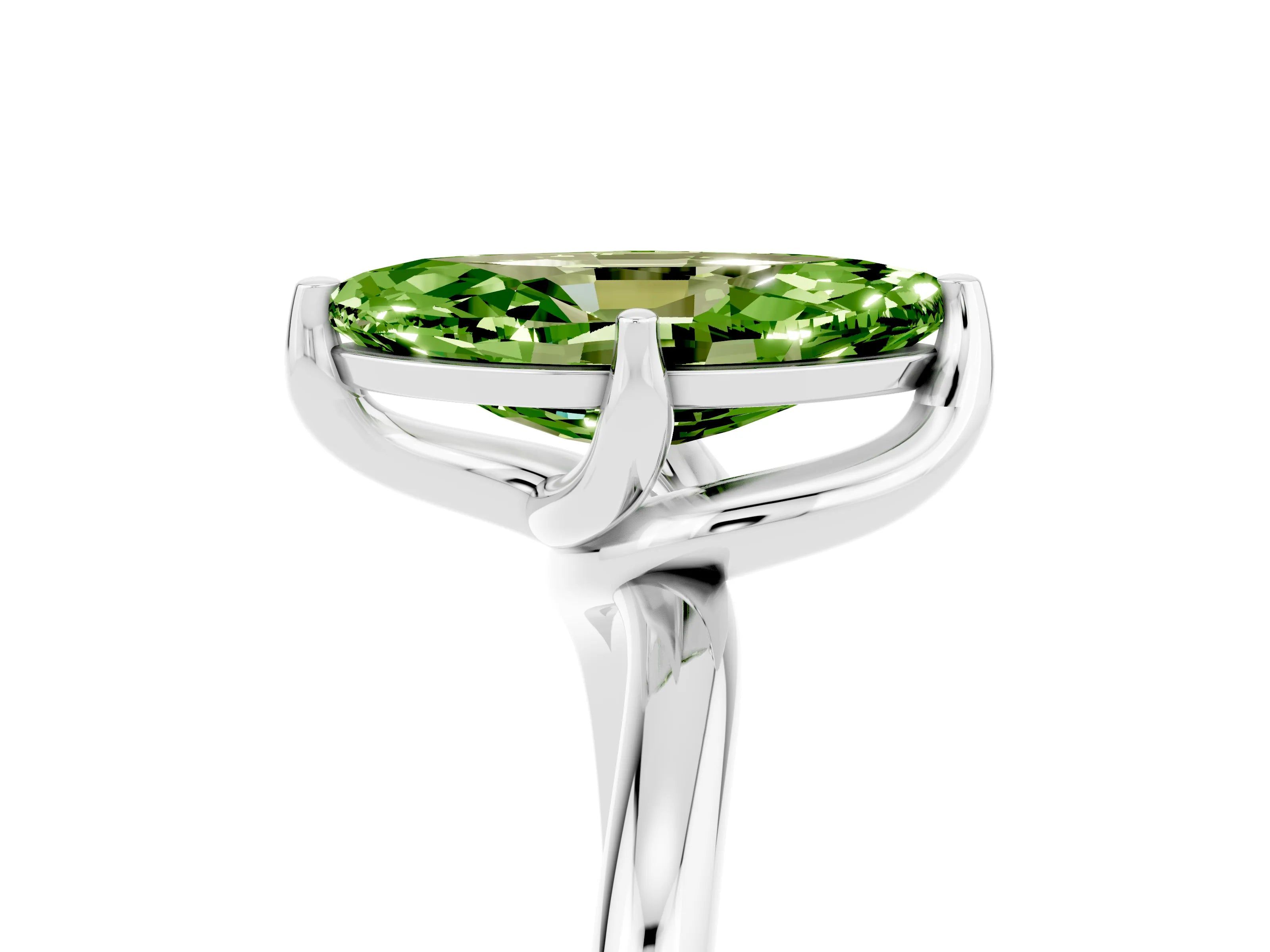 White gold Marquise Cut Peridot Solitaire Engagement Ring with Four-Prong Setting and Classic Band_17