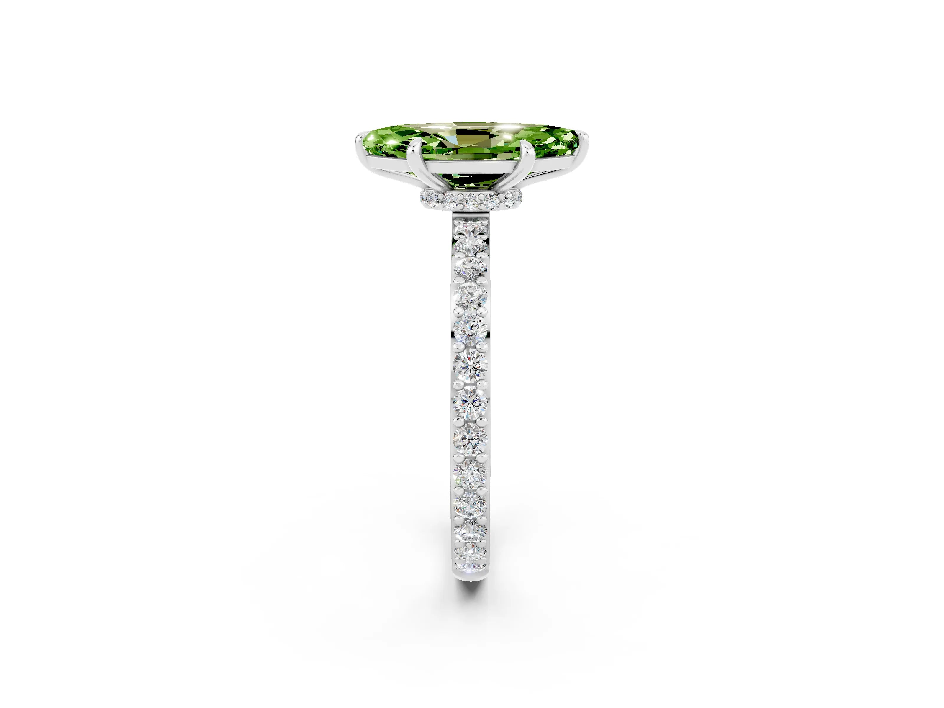 White gold Marquise Cut Peridot Solitaire Engagement Ring with Pavé Band and Four-Prong Setting_2