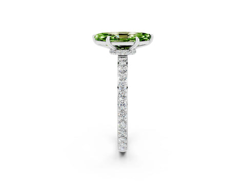 White gold Marquise Cut Peridot Solitaire Engagement Ring with Pavé Band and Four-Prong Setting_2