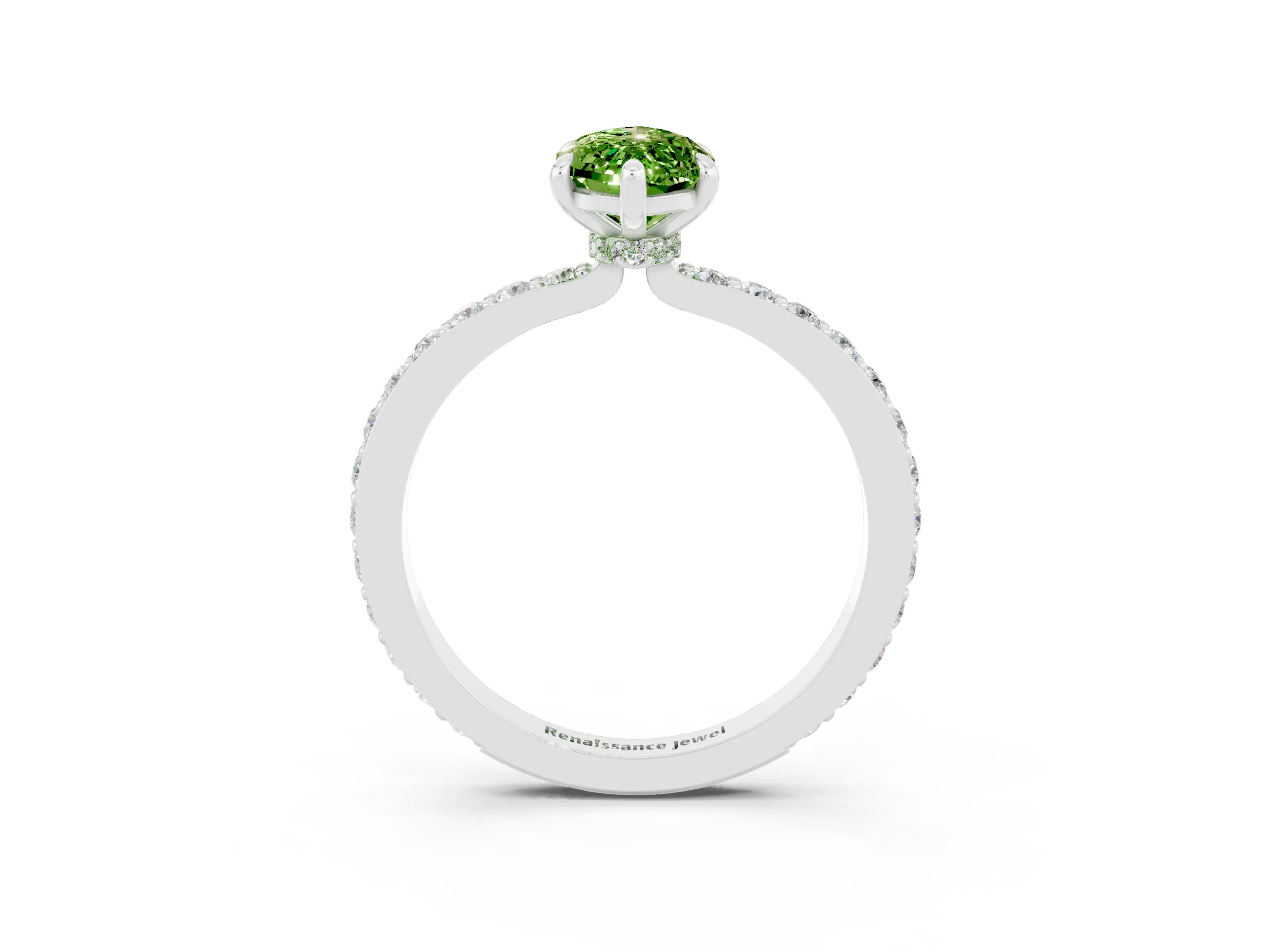 White gold Marquise Cut Peridot Solitaire Engagement Ring with Pavé Band and Four-Prong Setting_3