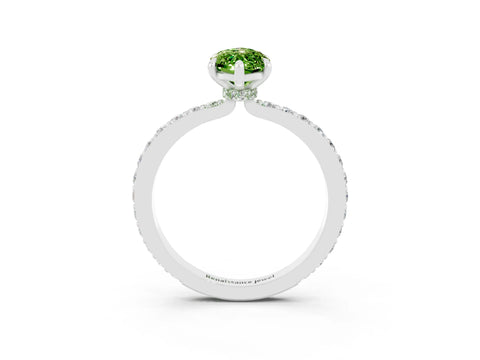 White gold Marquise Cut Peridot Solitaire Engagement Ring with Pavé Band and Four-Prong Setting_3