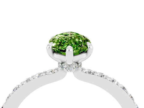 White gold Marquise Cut Peridot Solitaire Engagement Ring with Pavé Band and Four-Prong Setting_4